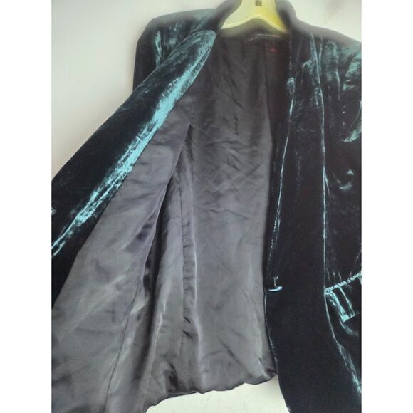 Zara Women Dark Green Velvet Lined 1 Button Single Breasted Blazer size Large - Picture 7 of 10
